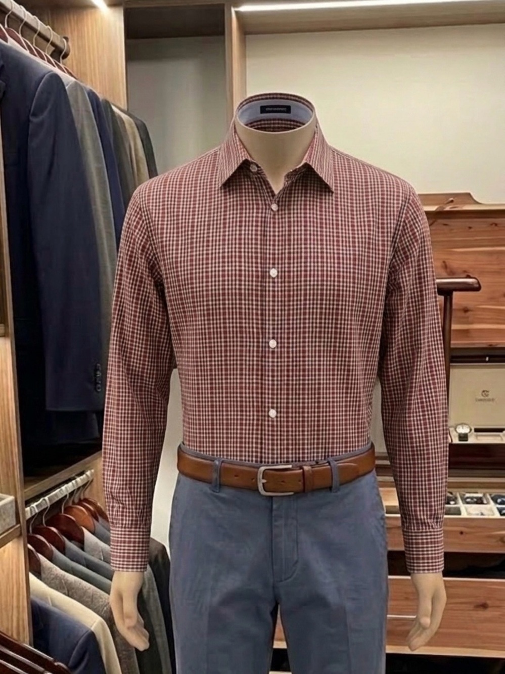 Banana Republic Red and White Checked Casual Button-Down Shirt